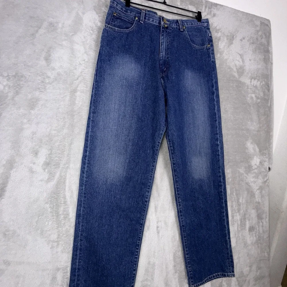 Nautica Jeans Co Mens 36x34 Blue Dark Wash Cotton Relaxed Baggy Denim - Picture 2 of 16